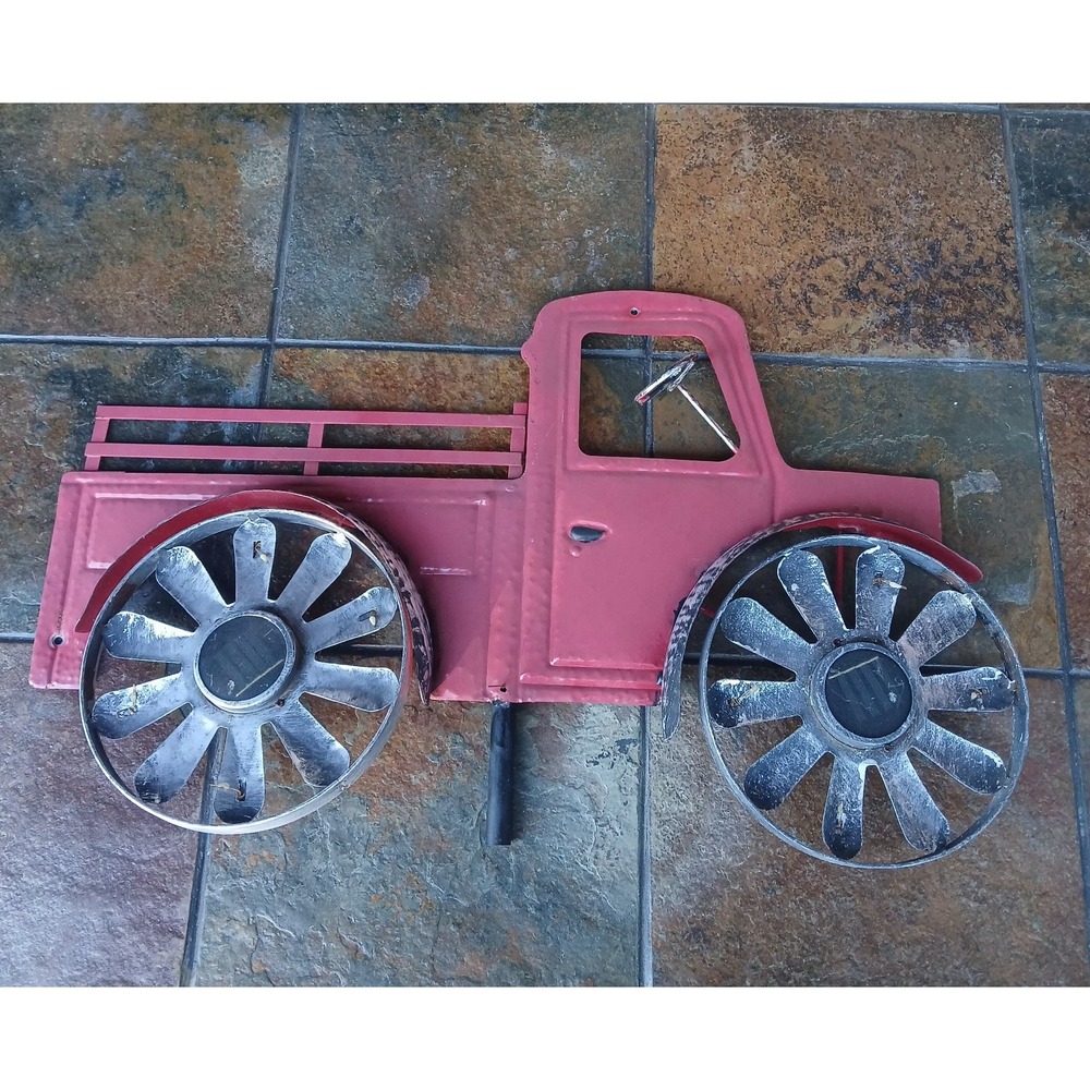 Rustic Metal Delivery Truck Red Wind Spinner Yard Stake Garden Art - As Is